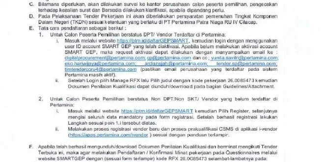PT Pertamina Patra Niaga RU Cilacap Buka Tender Penggantian Column Assy 11C-1, Ini Peluang Besar