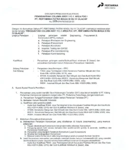 PT Pertamina Patra Niaga RU Cilacap Buka Tender Penggantian Column Assy 11C-1: Proses yang Perlu Diketahui